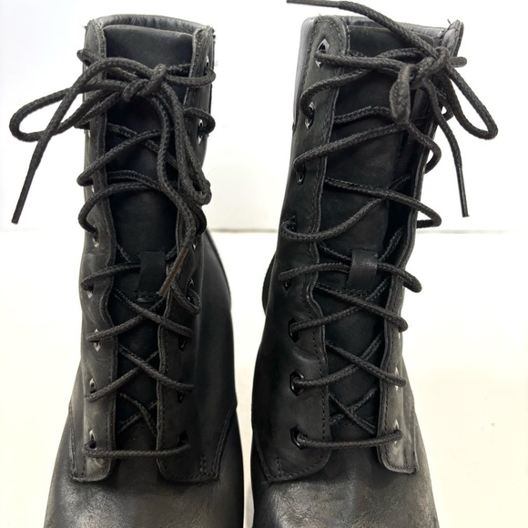 Timberland Allington Mid Lace-Up Block High Heel Black Leather Preppy Boot - Picture 7 of 15
